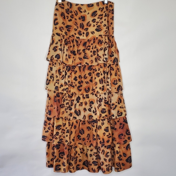 Mara Hoffman Marzia Tiered Maxi Skirt Size 2 Animal Print Ruffle Tan Brown Party - Picture 12 of 12